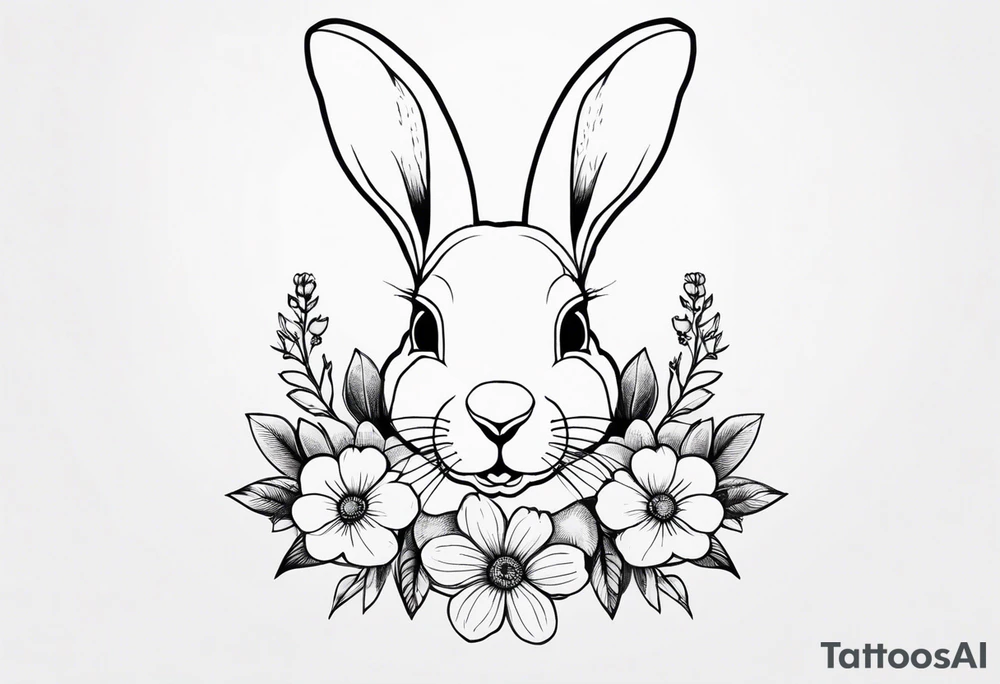 Rabbit head with flowers around it tattoo idea