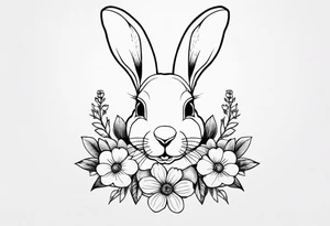 Rabbit head with flowers around it tattoo idea