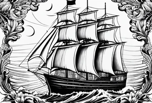 front bow sails. sail in the shape of a maritime lighthouse.phoenix drawn on the sail. tattoo idea