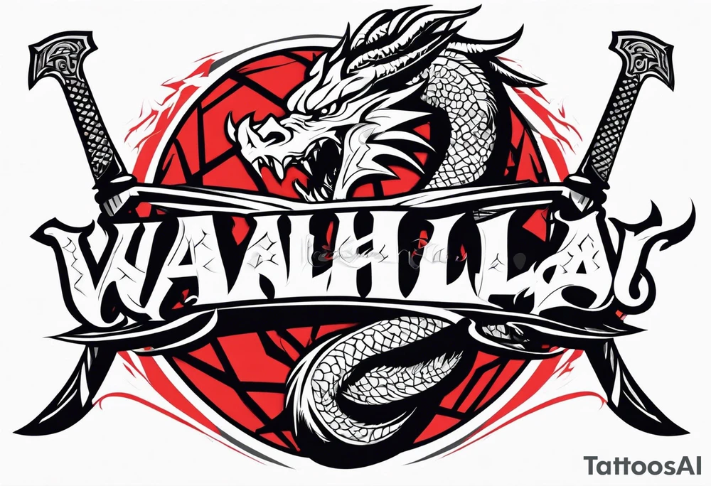 Valhalla sword dragon head axe tattoo idea