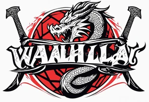 Valhalla sword dragon head axe tattoo idea