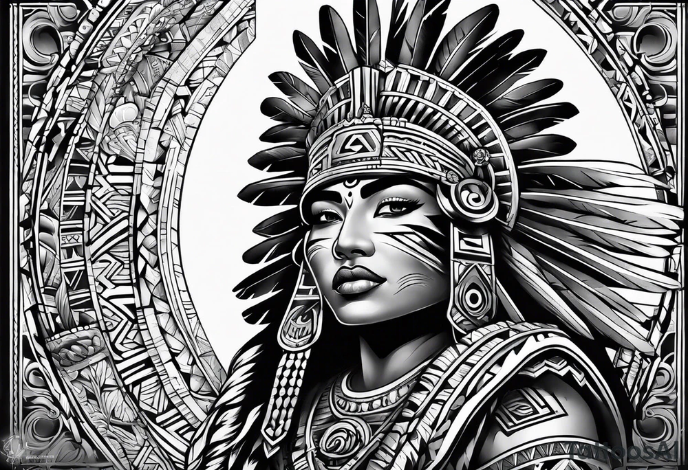 aztec theme sleeve tattoo idea