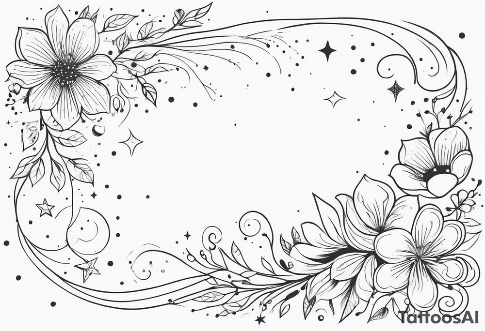 fine line floral with stars, swirls, dots tattoo idea