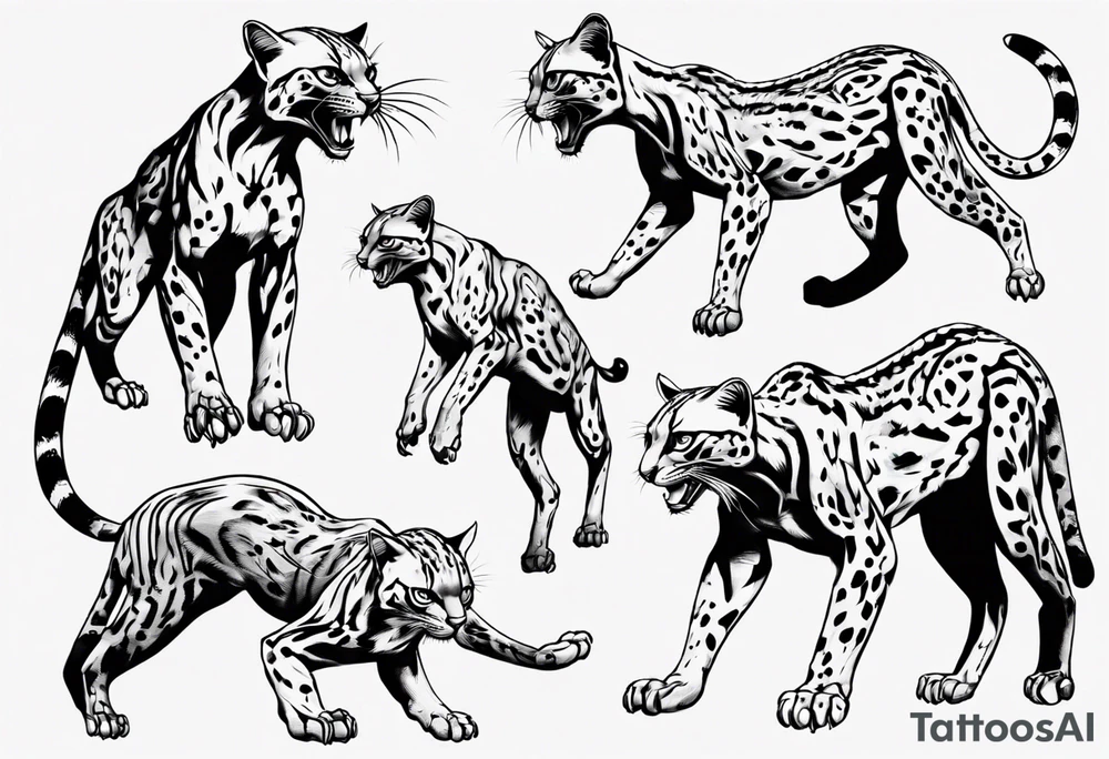 cybernetic ocelot full body roar tattoo idea