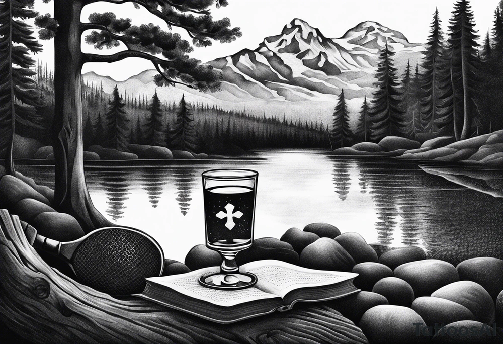 cross, campfire, golf , whiskey glass, cabin tattoo idea