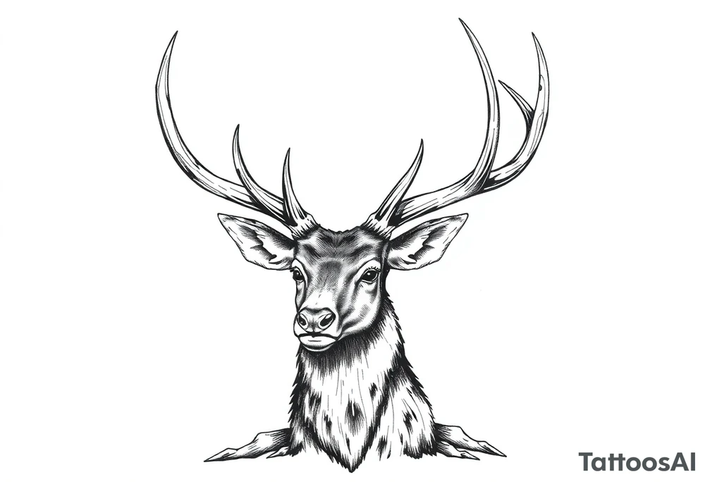 a rain deer horn standing alone with wood pattern on it tattoo idea