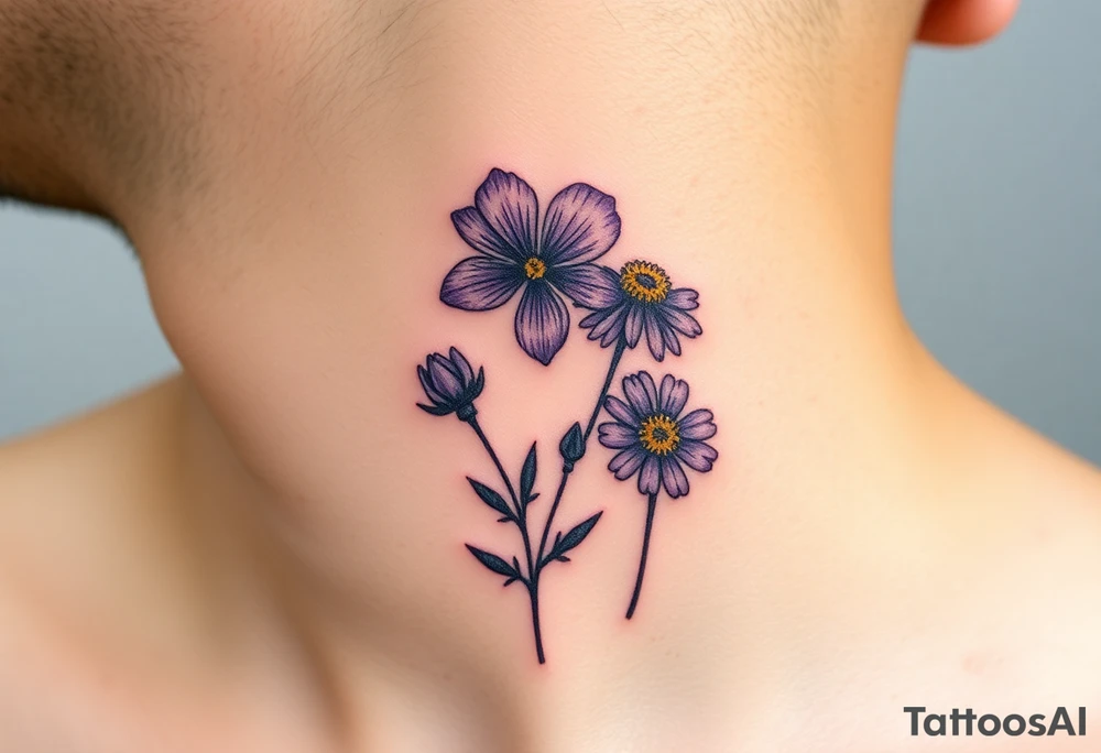 Viola odorata & Aster full neck tattoo tattoo idea