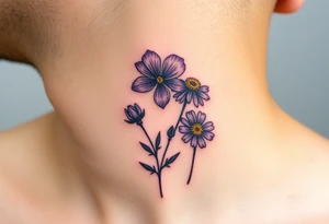Viola odorata & Aster full neck tattoo tattoo idea