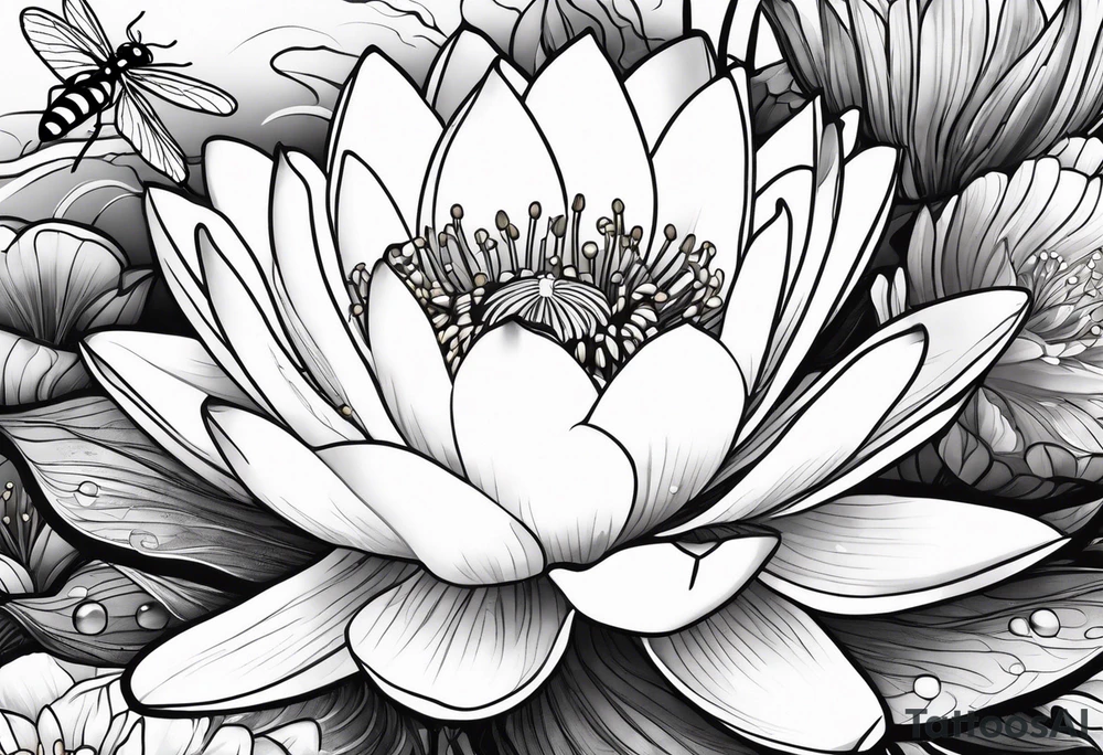 Water Lily, dragonfly, bee, Lily of the valley, lavender, Peony, lady bug tattoo idea