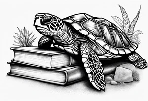 sea turtle, beach, books tattoo idea