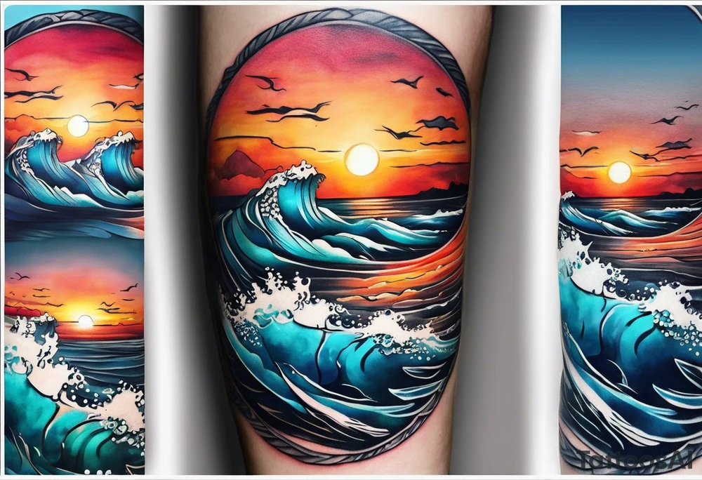 Simple ocean sunset tattoo on forearm tattoo idea