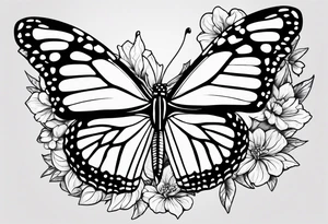 monarch butterfly representing grandparents tying in elements of flowers and leaves tie in Hispanic culture into the design tattoo idea