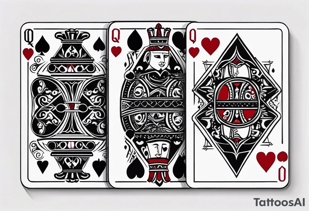 one playing card with both queen of hearts and king of spades incorporated in extreme minimalistic style tattoo idea