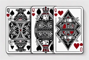 one playing card with both queen of hearts and king of spades incorporated in extreme minimalistic  style tattoo idea