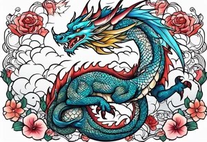Japanese female Dragon cute, celestial, cross tattoo idea