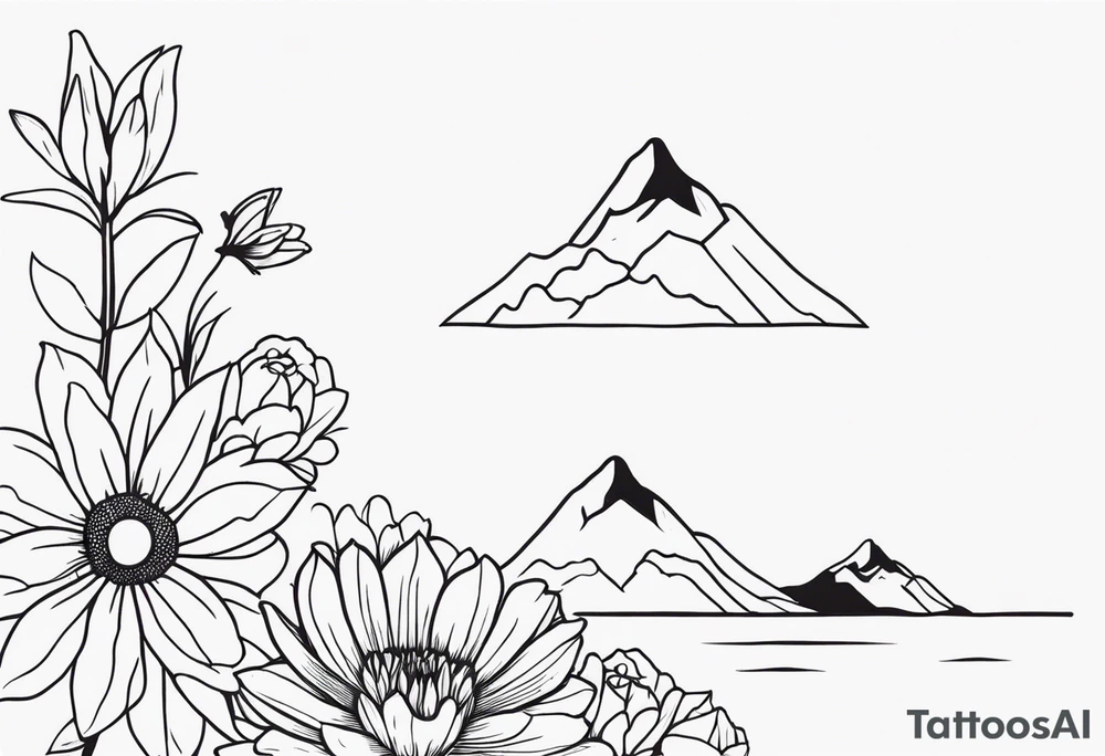 very small minimalist tattoo for female arm mountain and flowers tattoo idea
