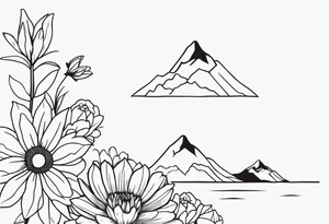 very small minimalist tattoo for female arm mountain and flowers tattoo idea