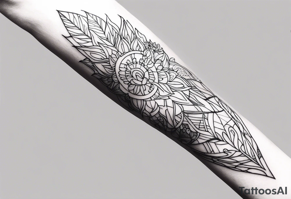 Visualise a tattoo that visualize a reminder for my self how I conquered the fear of death, in a sexy manly way that flows with the shape of the arm tattoo idea