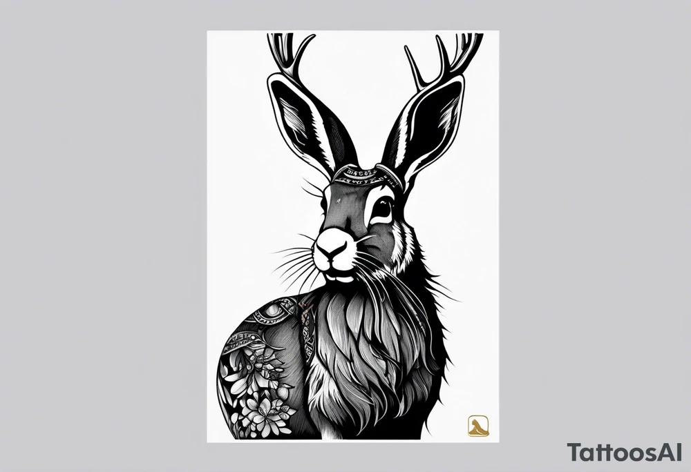 jackalope  silhouette portrait tattoo idea