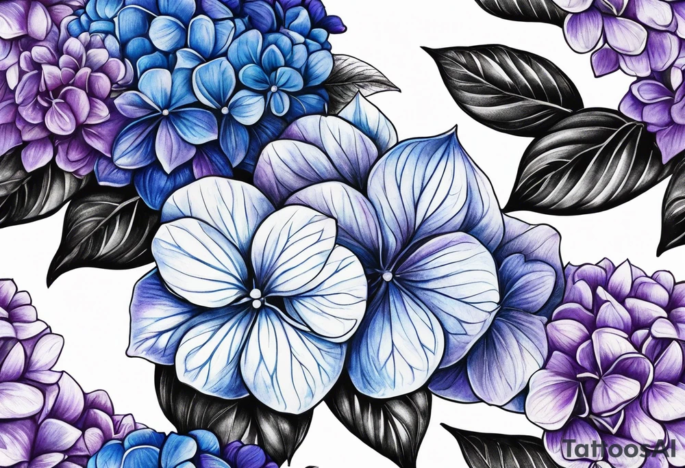 Blue and purple hydrangea flowers tattoo idea
