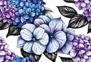 Blue and purple hydrangea flowers tattoo idea