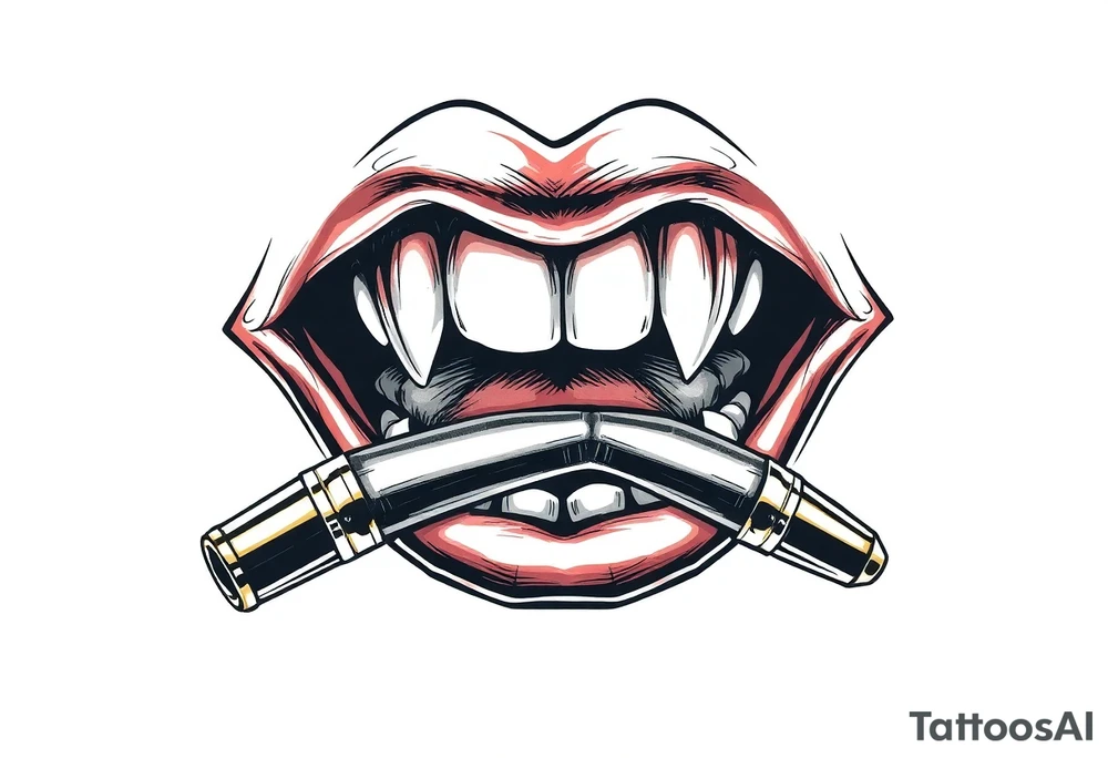 A set of lips snarling with 50cal bullet between teeth tattoo idea