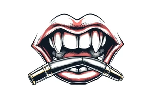 A set of lips snarling with 50cal bullet between teeth tattoo idea