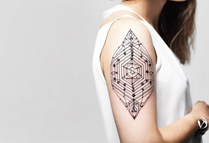 arm bracelet tatoo made of atoms with spiritual elements tattoo idea