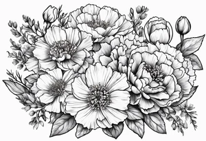 Carnations, aster, daffodil, poppy, hawthorn, water Lilly tattoo idea
