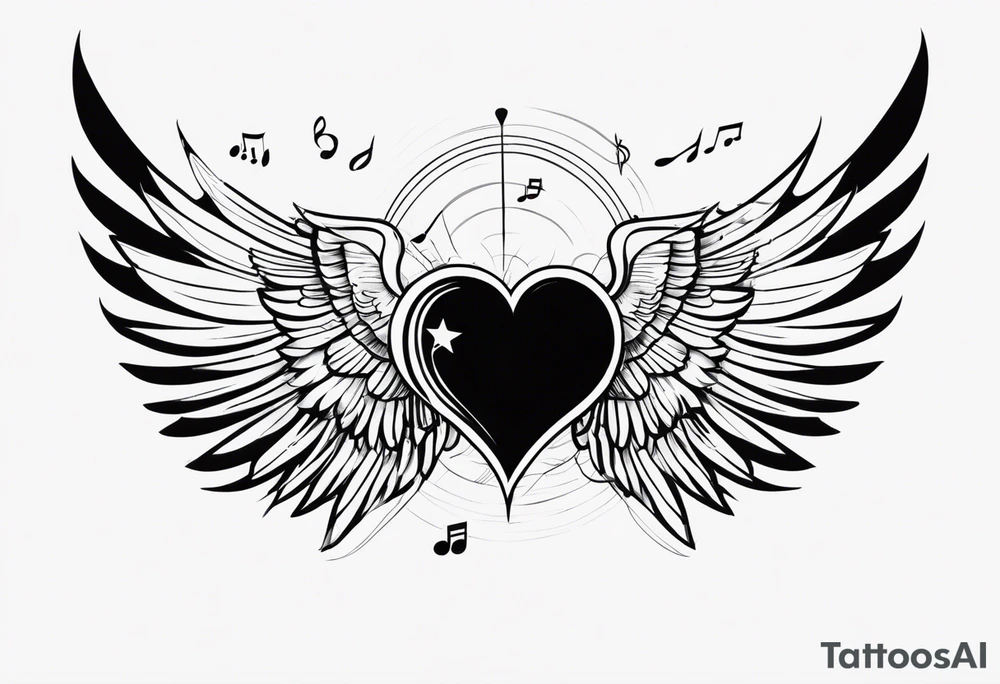 heart, wings, music tattoo idea