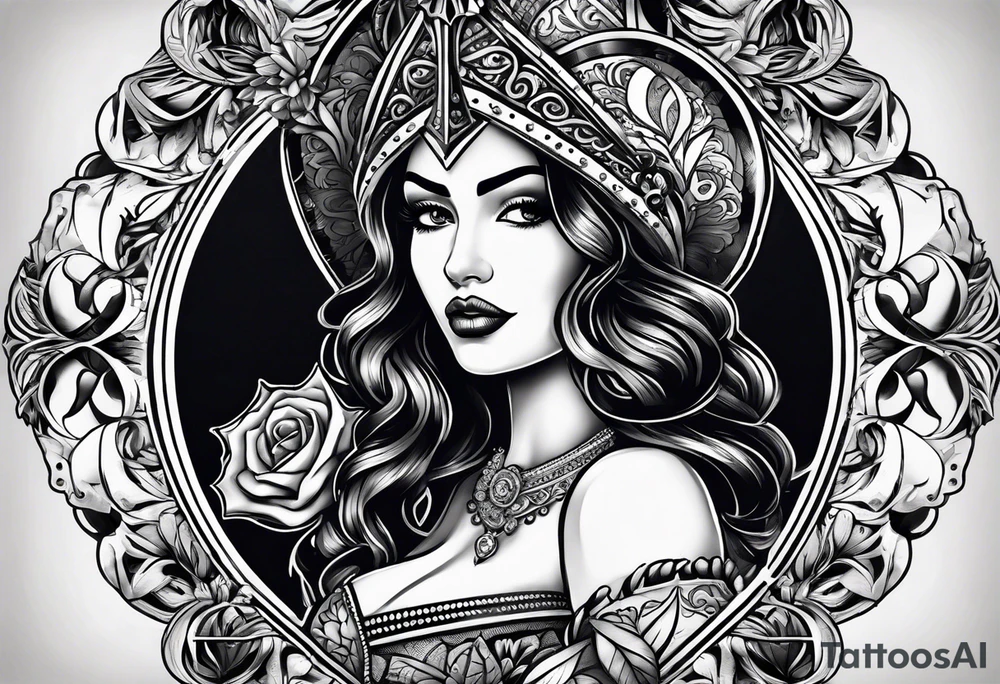 Queen of Spades, Latina, in frame tattoo idea