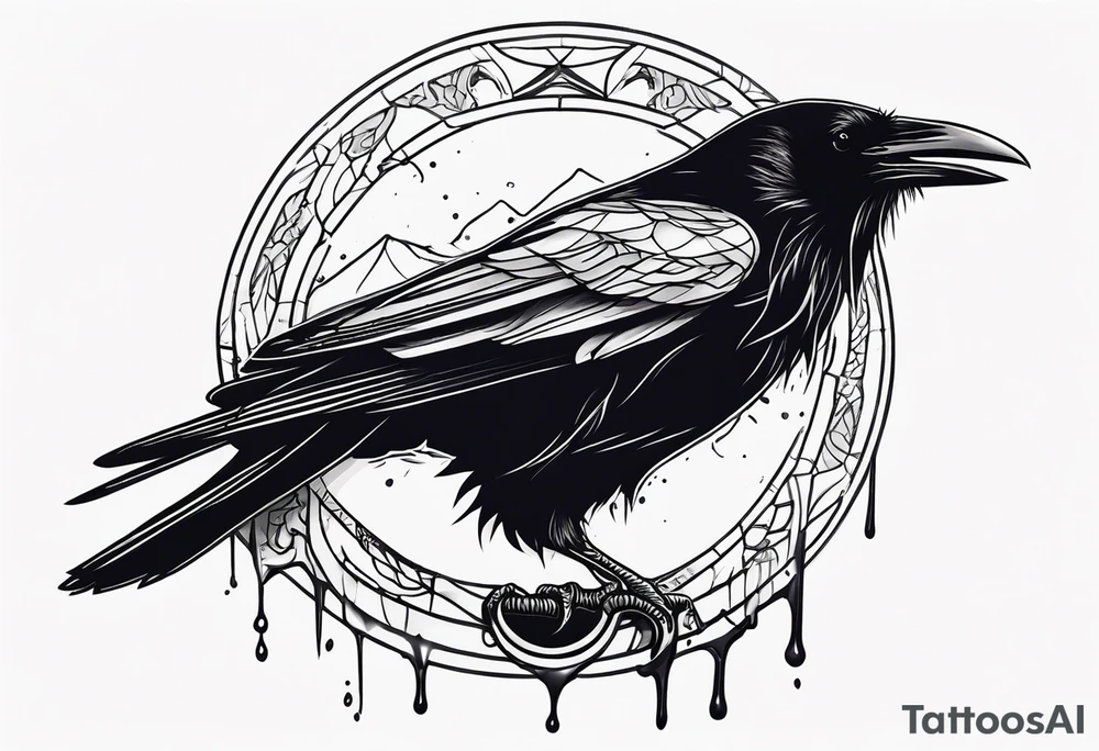 black raven with blood in mouth tattoo idea