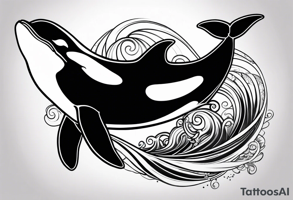 orca, flowing, waves and kelp highlights tattoo idea