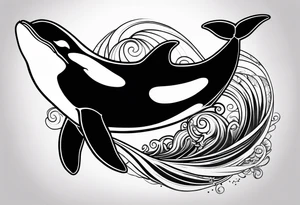 orca, flowing, waves and kelp highlights tattoo idea