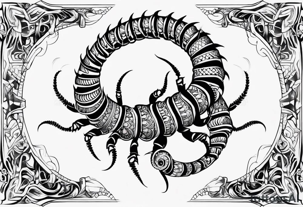 Long many legs tribal centipede tattoo idea