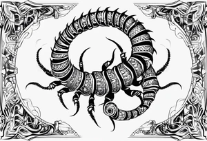 Long many legs tribal centipede tattoo idea