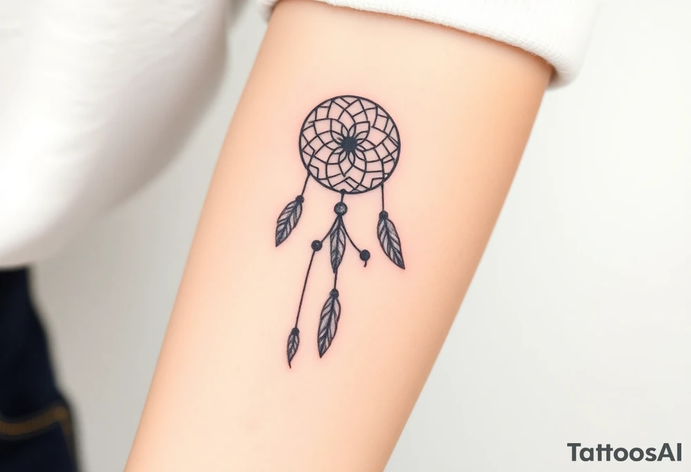 native dreamcatcher with flowing feathers and sacred beads tattoo idea