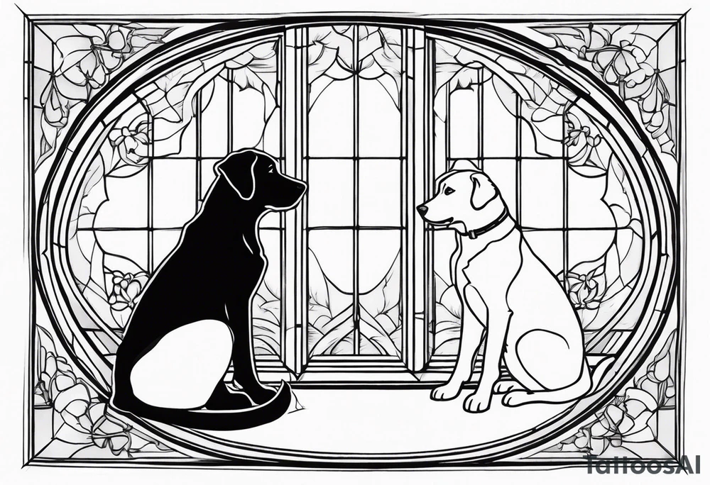 dog and cat sitting on floor and looking out octagonal window together tattoo idea dog and cat sitting on floor and looking out octagonal window together tattoo idea