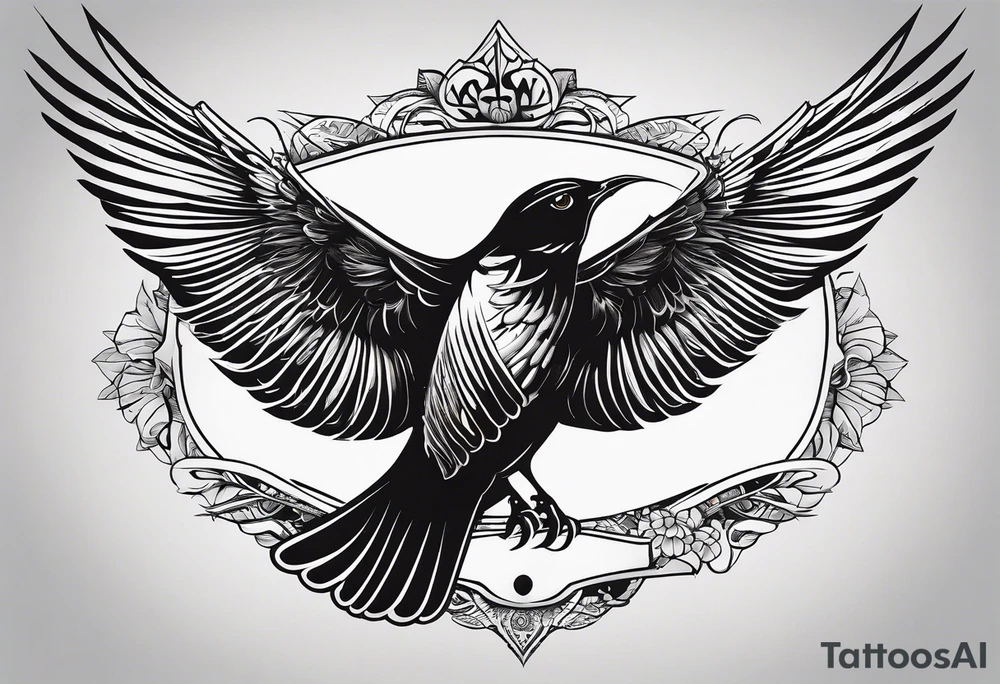 A Soaring bird with the text 1937-2023 underneath it in a simple style tattoo idea