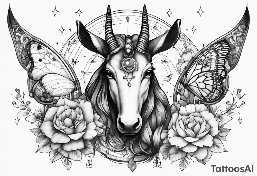 Capricorn constellation with butterflies tattoo idea