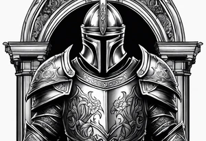 knight heavy armor in front of cathedral tattoo idea