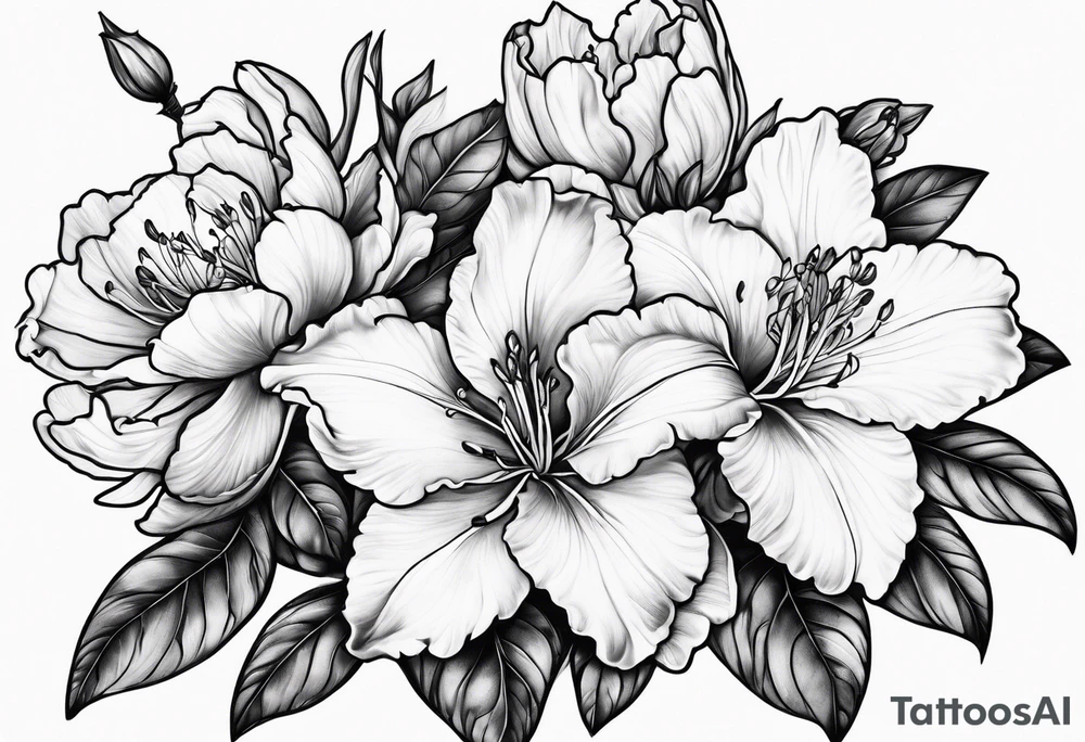 Azaleas with buds along branch tattoo idea