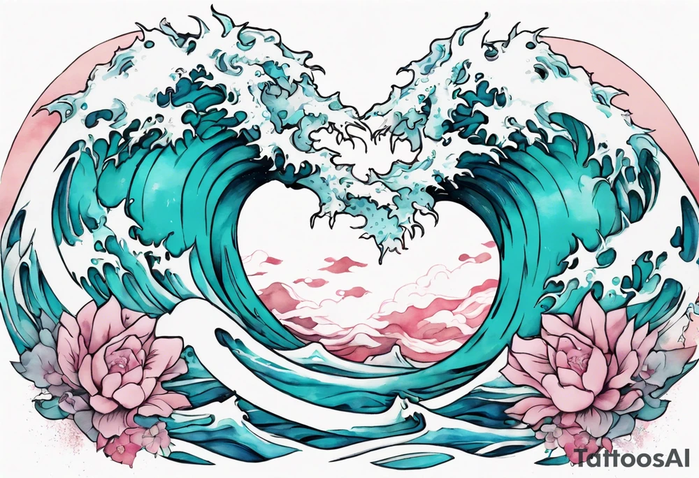 a beautiful turquoise pink and white sea  Aido-Hwedo rising from the waves of the ocean tattoo idea