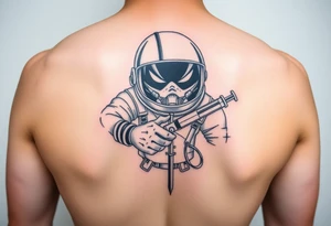 A spaceman junkie with a syringe tattoo idea