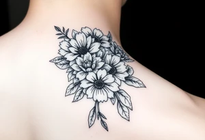 Bouquet of chrysanthemums and peonies tattoo idea