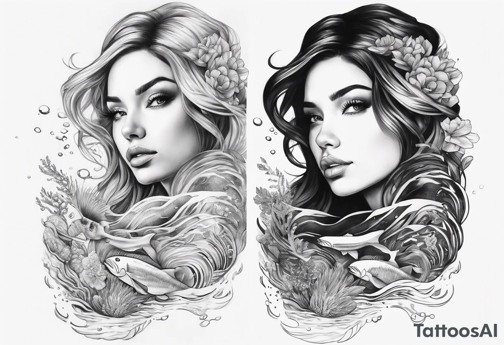 half of my tattoo is underwater and another half is above the ocean tattoo idea