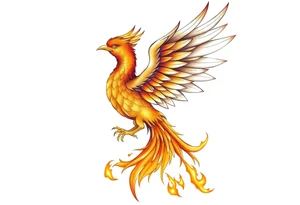 magnificent phoenix rising from golden flames with trailing embers tattoo idea