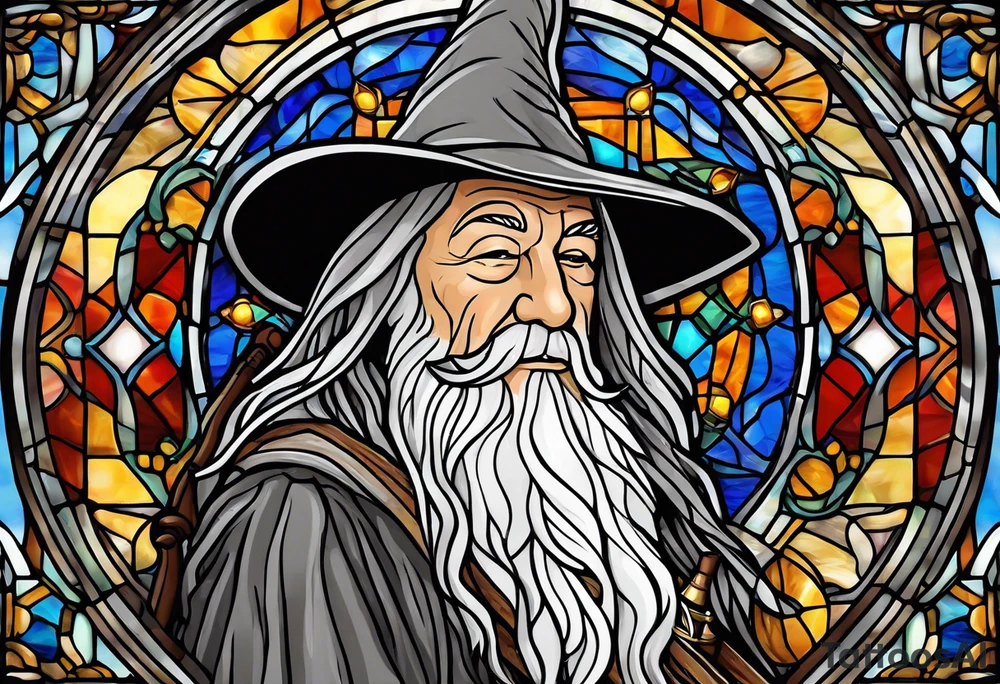 Gandalf smoking pipe tobacco
 in stained glass tattoo idea