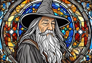 Gandalf smoking pipe tobacco
 in stained glass tattoo idea