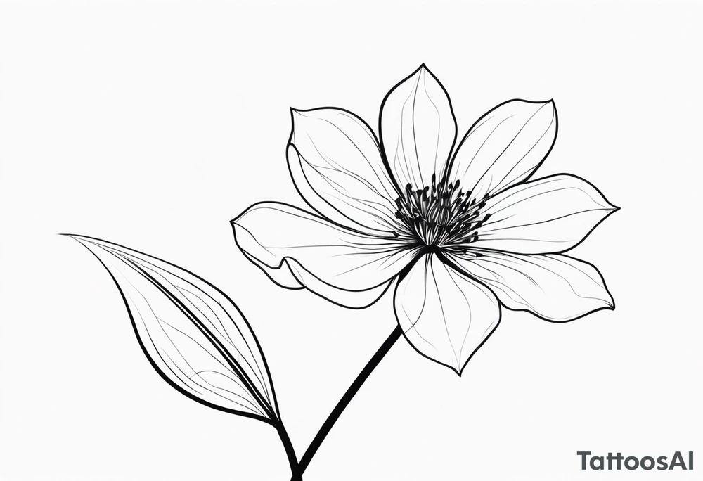 one very simple and no detailed waratha flower with stem in black and white, fine-line, very minimalistic, only a few lines tattoo idea
